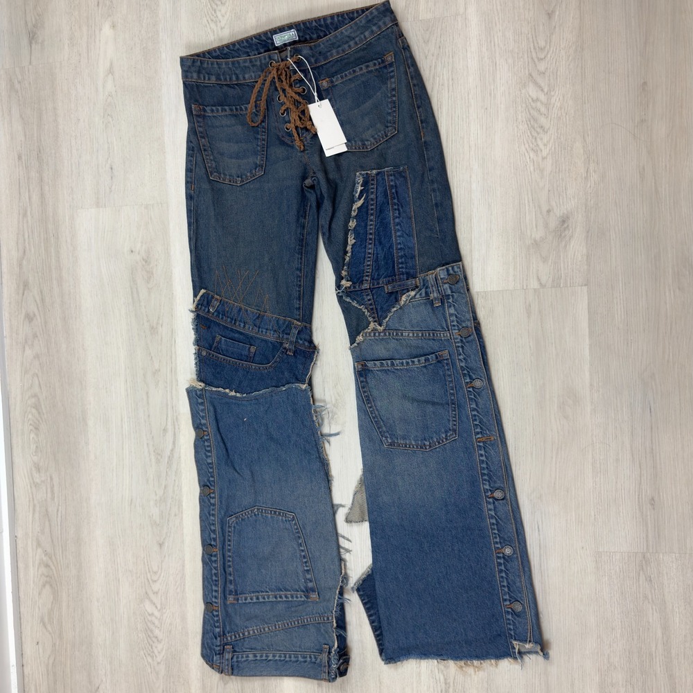 Guess USA Patch Wide Leg Jeans Womens 28 Lace Up $648